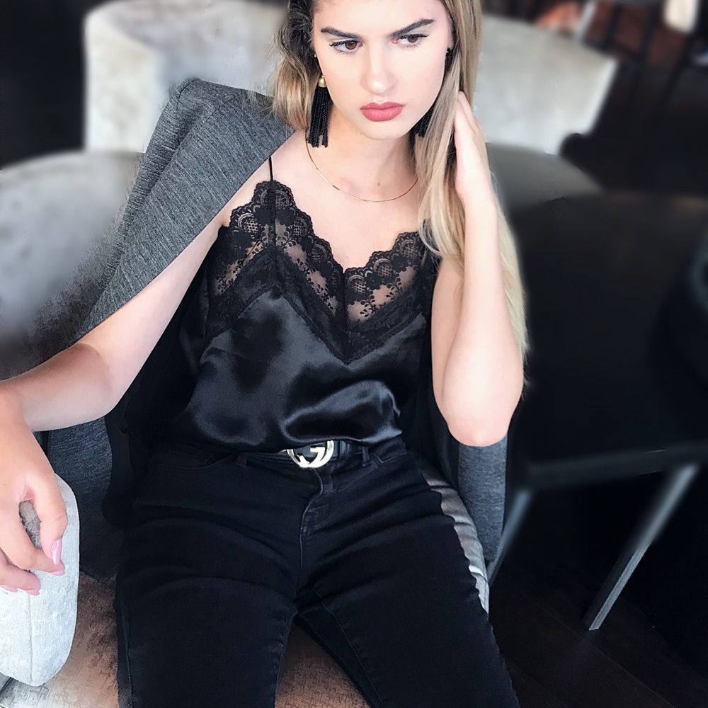 Wide lace satin cami
